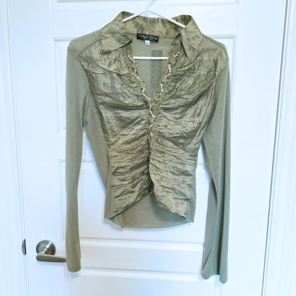 Made In Italy Brand New Vintage Vivian Shyu Organza Sequence Placket top